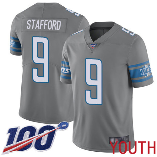 Detroit Lions Limited Steel Youth Matthew Stafford Jersey NFL Football 9 100th Season Rush Vapor Untouchable